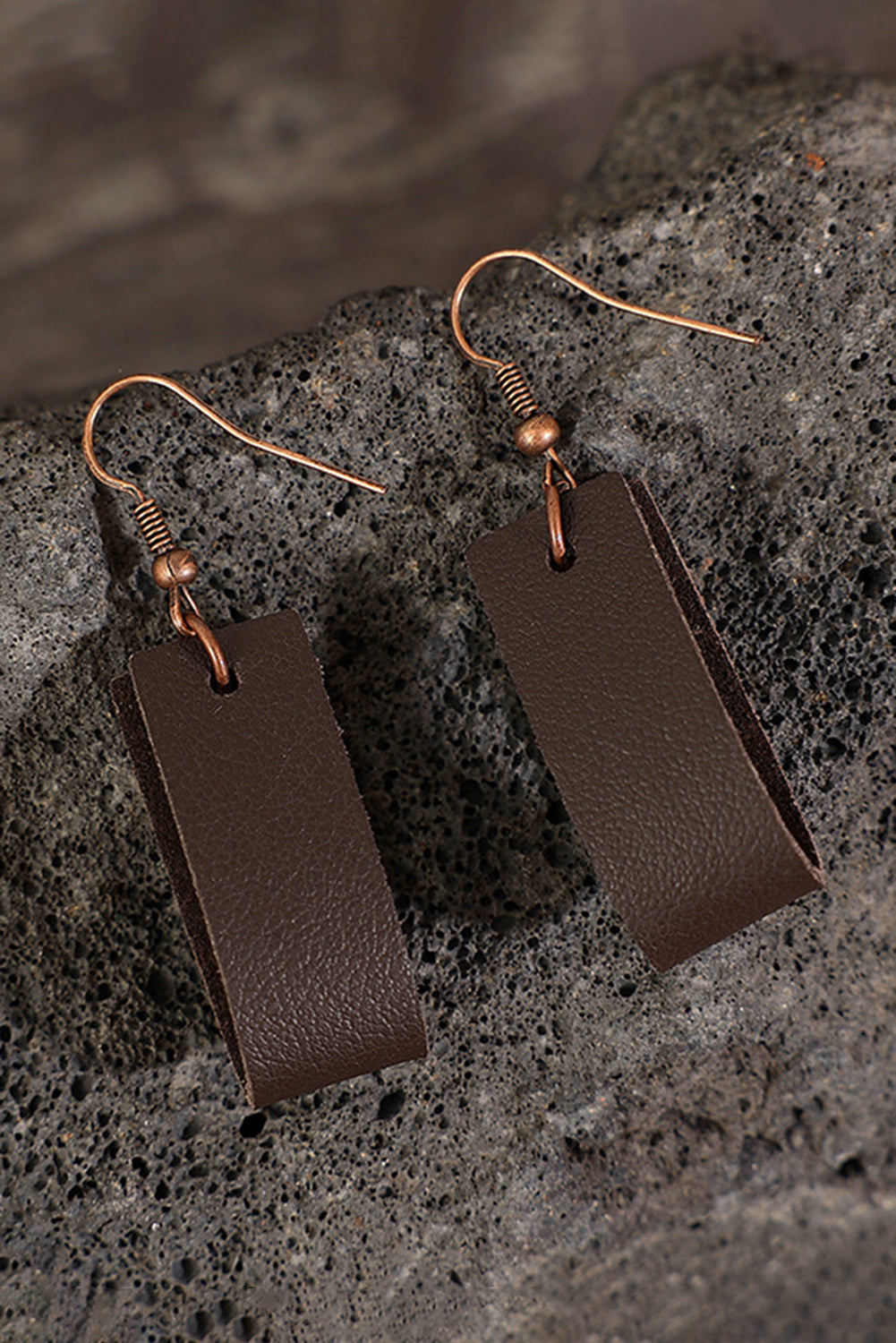 Circle Pu Leather Drop Earrings | Dark Brown