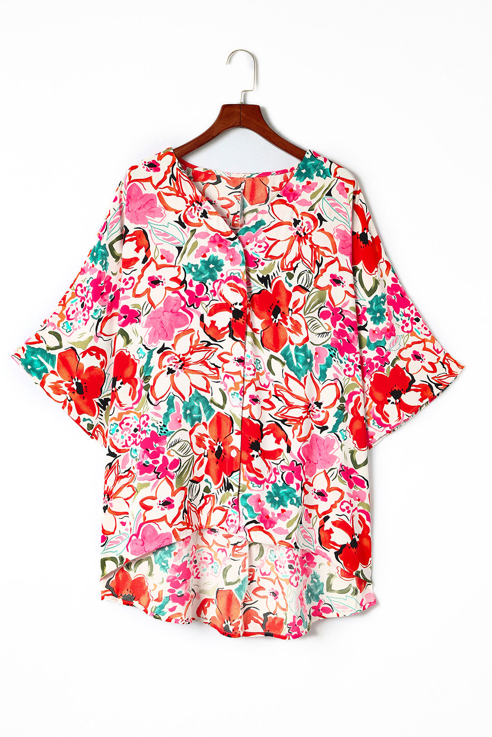 Plus Size Floral Print Kimono Sleeve Shirt | Rose