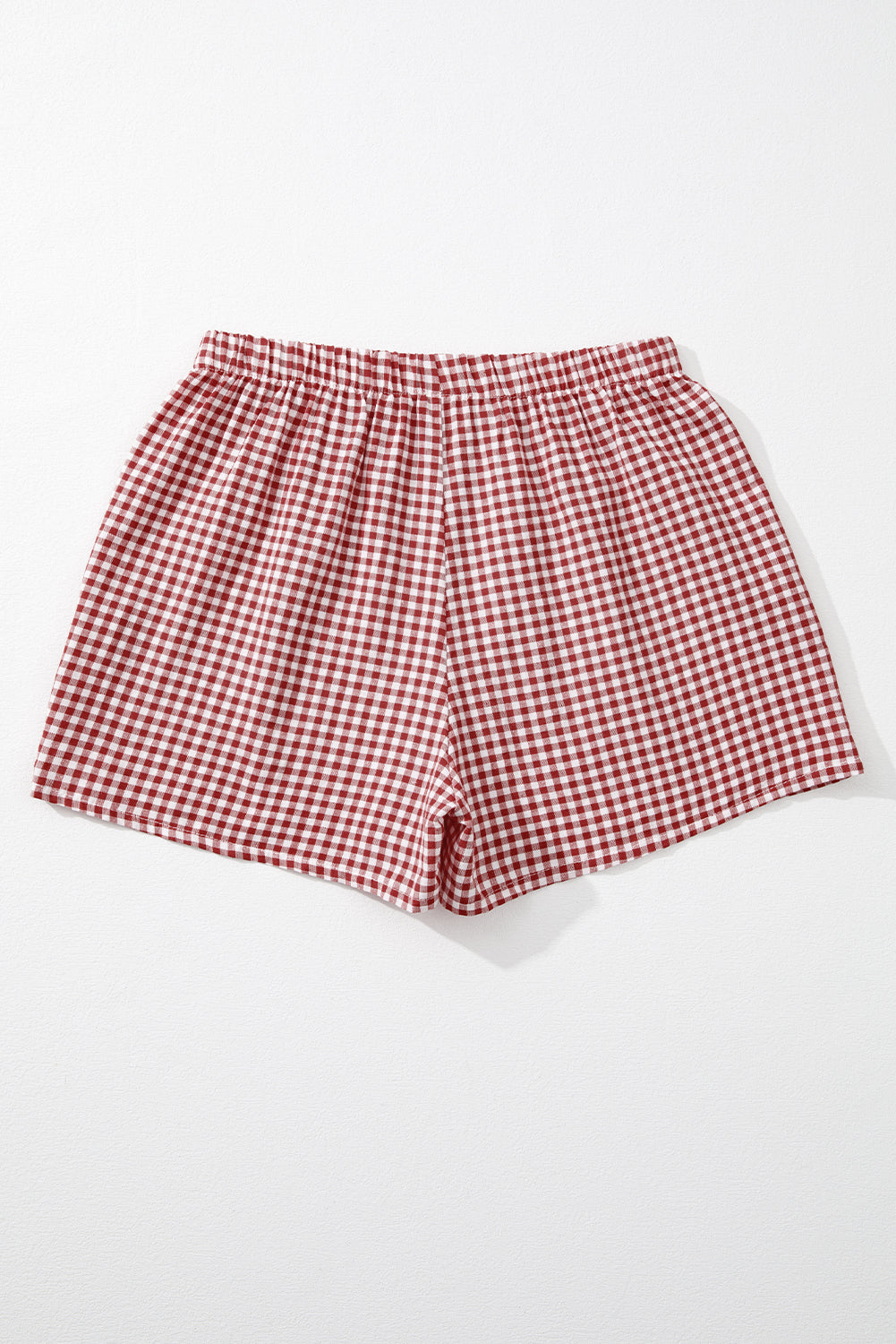 Red Plaid Gingham Printed High Waist Shorts | Red Stripe