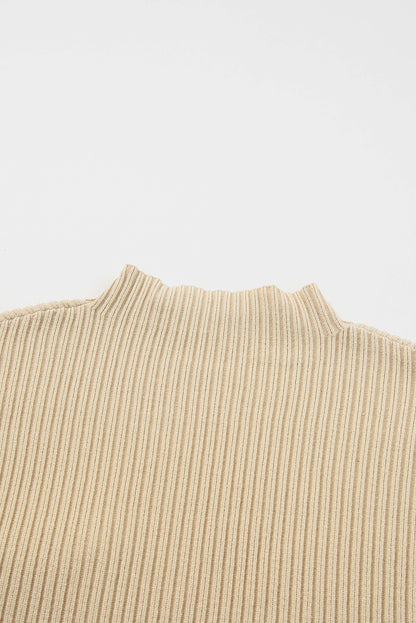 Patch Pocket Ribbed Knit Short Sleeve Sweater | Oatmeal