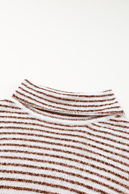 Striped Turtleneck Loose Sweater | Brown