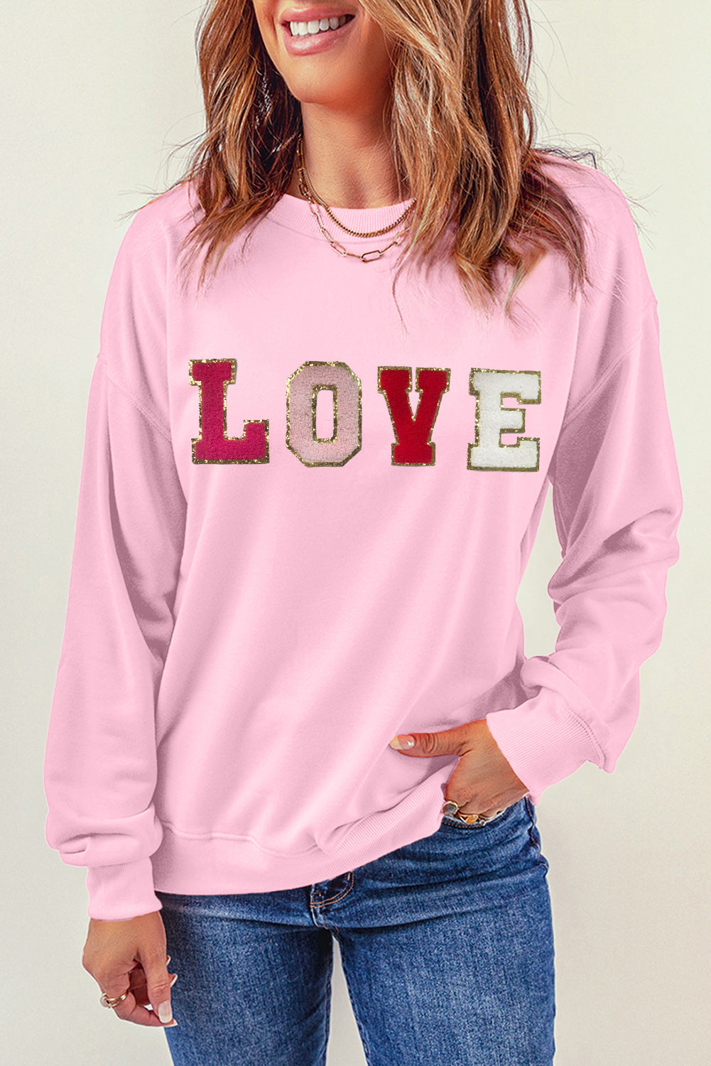 Valentine Love Chenille Embroidered Sweatshirt | Pink