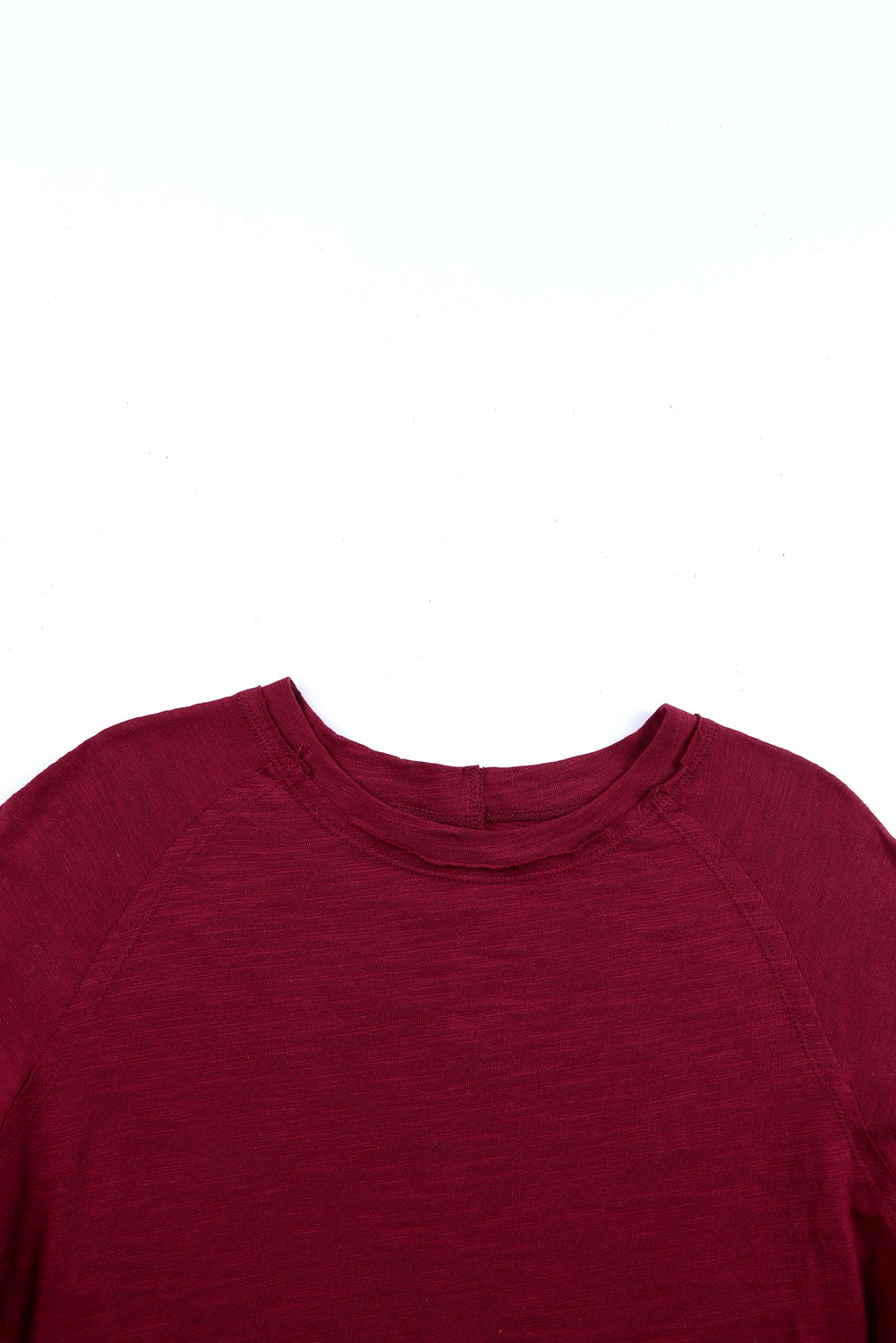 Fiery  Solid Crew Neck Long Sleeve Top | Red