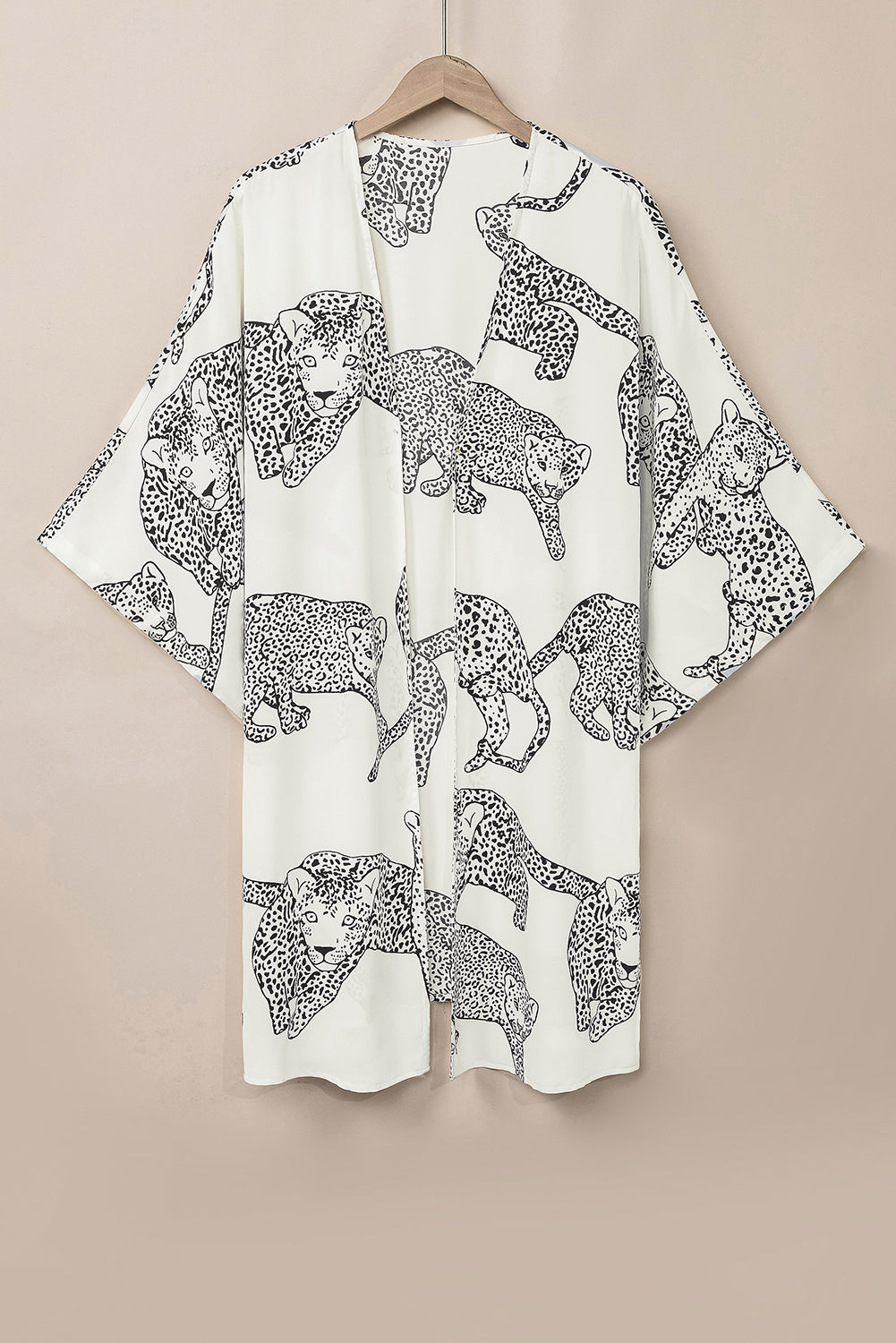 Cheetah Print Loose Fit Open Front Kimono | White