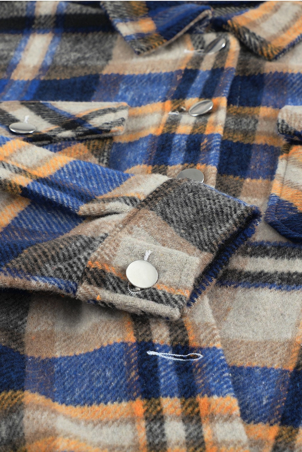 Geometric Plaid Print Pocketed Shacket | Blue