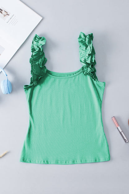 Ruffled Wide Straps Slim Tank Top | Mint Green