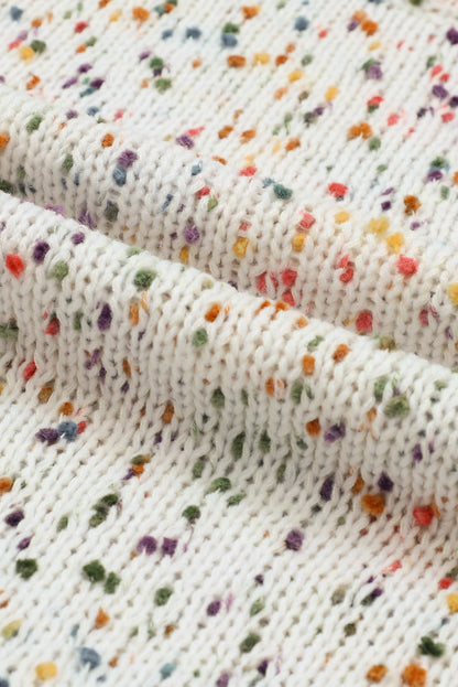 Colourful Confetti Dots Cable Knit Crew Neck Sweater | Beige