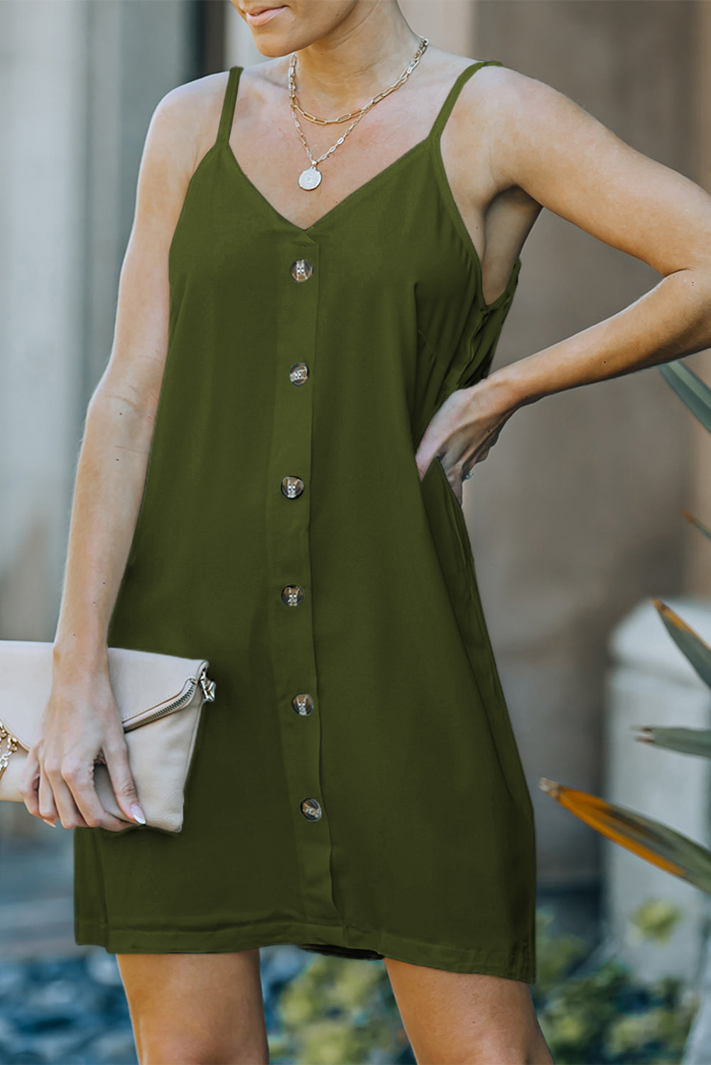 Green Buttoned Slip Dress