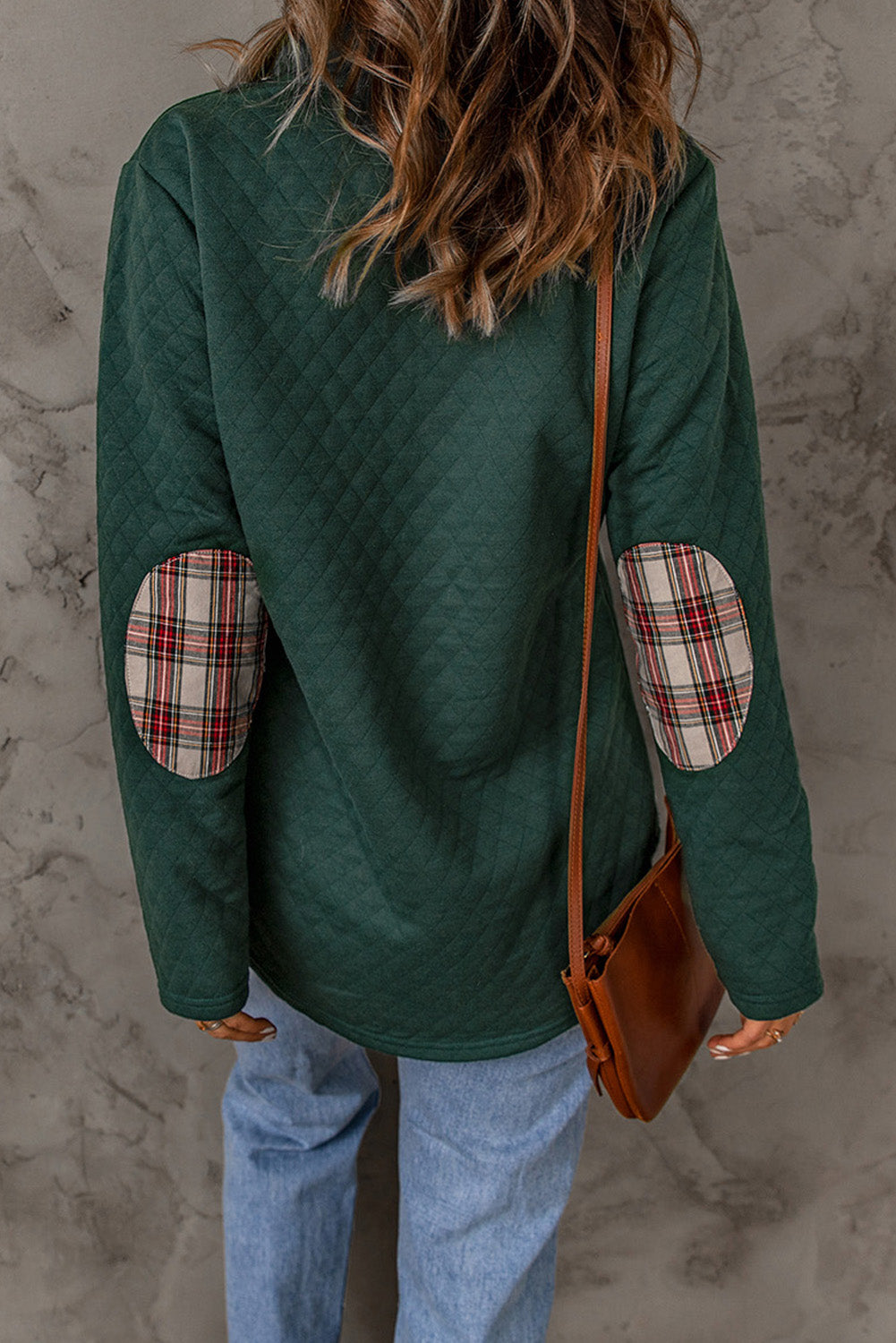 Geometric Texture Plaid Trim Sweatshirt | Green