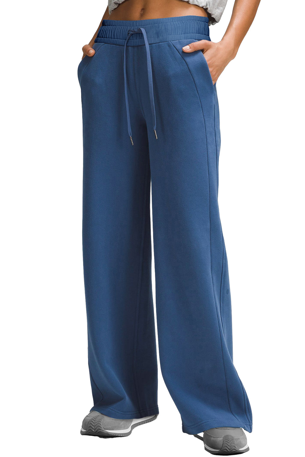 Drawstring High Waist Wide Leg Pocketed Sweatpants | Sail Blue