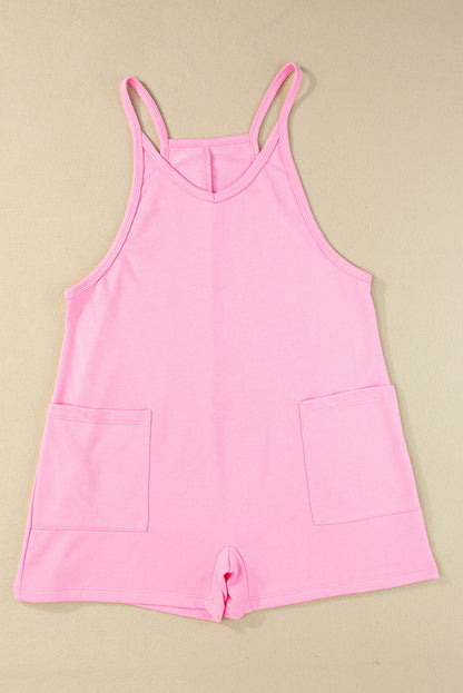 Sleeveless Pocketed V Neck Jersey Romper | Pink