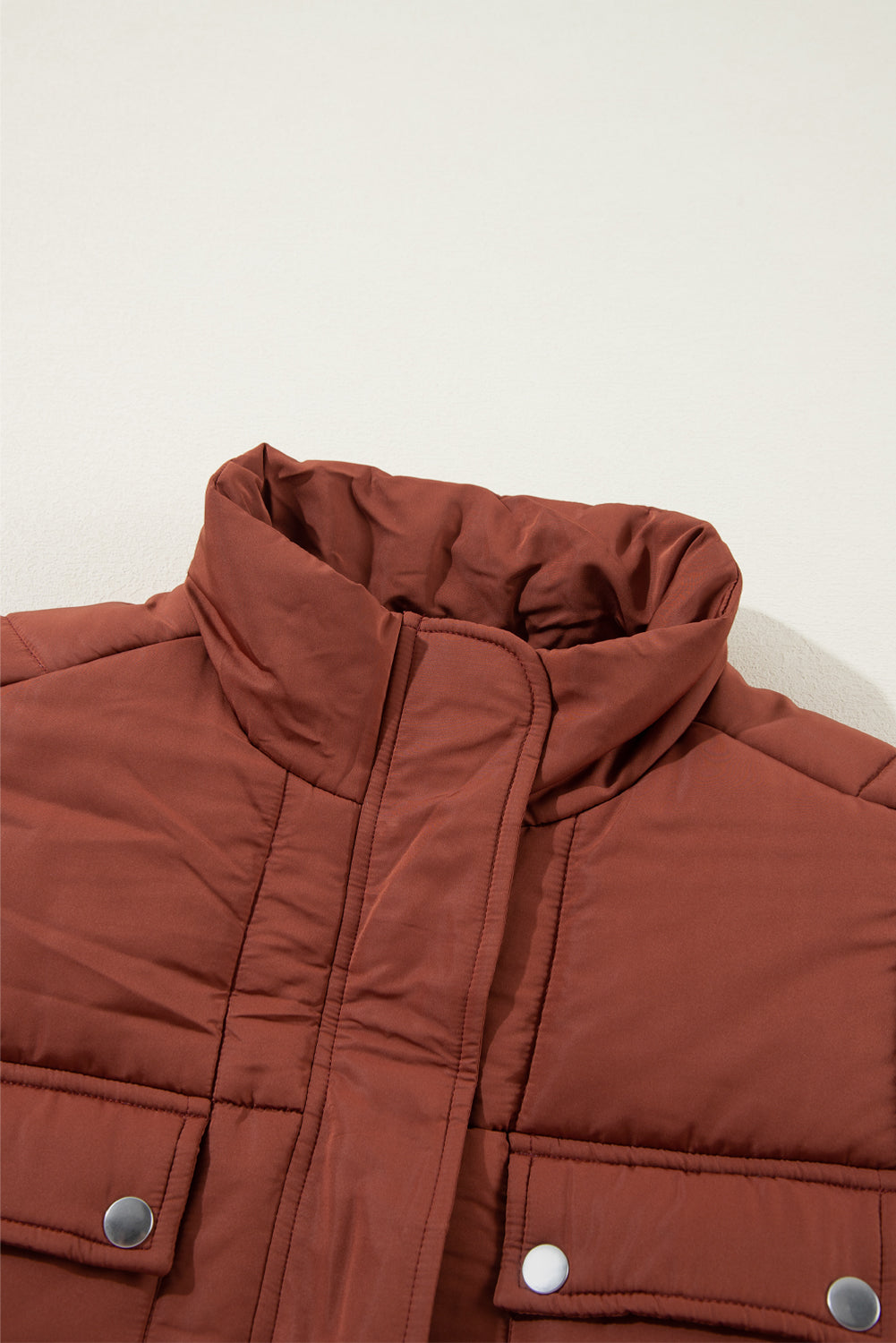 Quilted Puffer Stand Neck Zipped Mid-Length Coat | Coffee