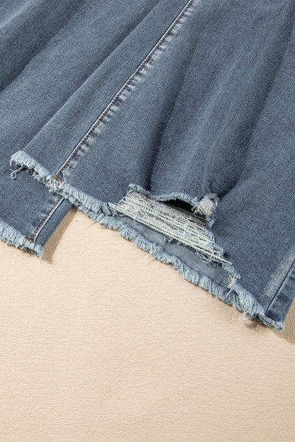 Vintage Light Wash Ripped Raw Edge Flare Jeans | Dusk Blue