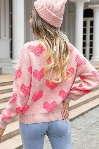 Valentine'S Day Heart Jacquard Knit Sweater | Light Pink