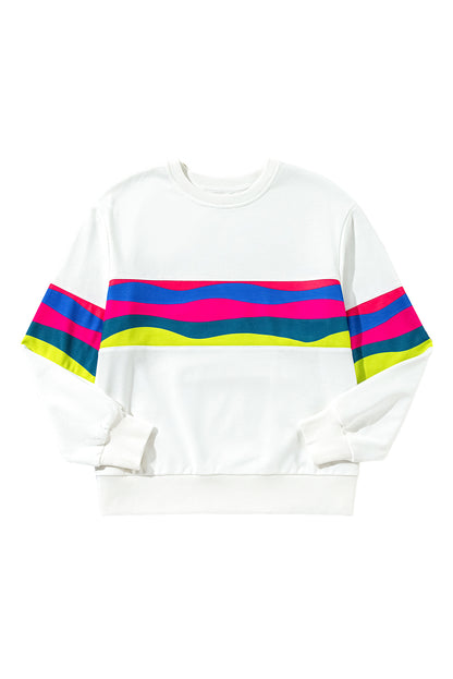 Colourful Striped Accent Long Sleeve T Shirt | White