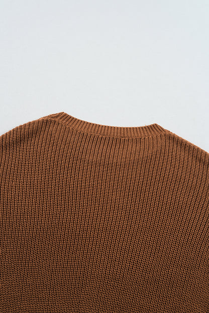 Beaded Drop Shoulder Round Neck Sweater | Chestnut