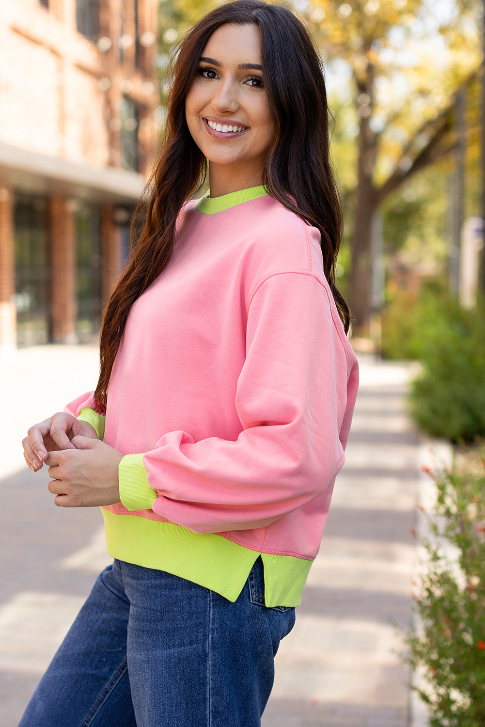 Colourblock Bubble Sleeve Sweatshirt | Pink