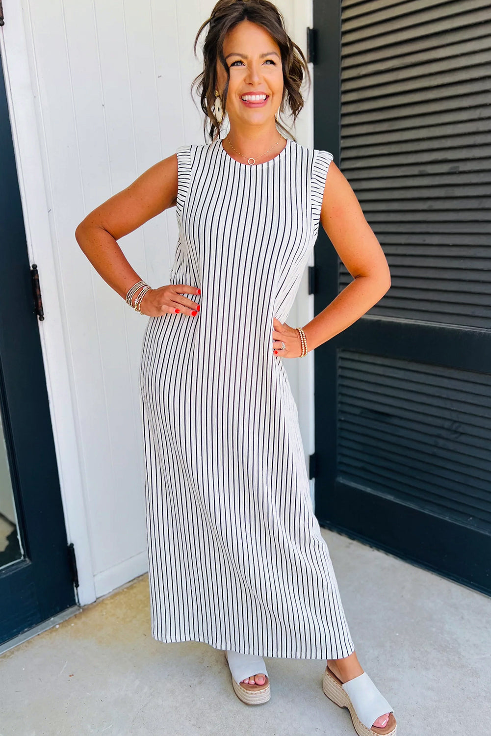 Striped Vest Shift Maxi Dress | Black White