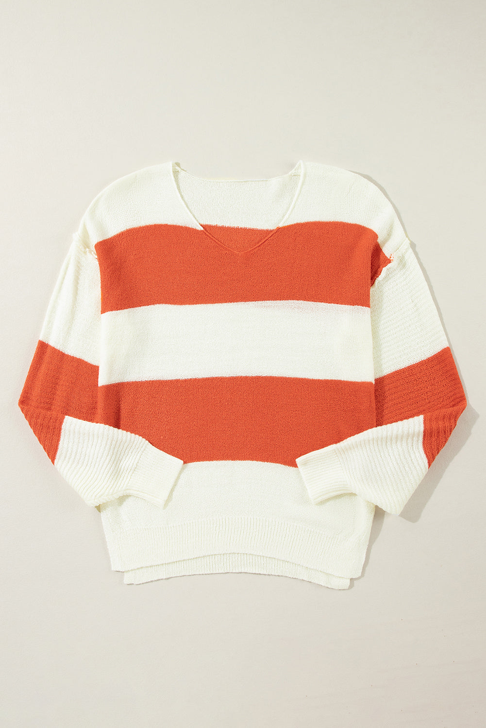 Loose Colour Block Drop Shoulder Bubble Sleeve Sweater | Orange Stripe