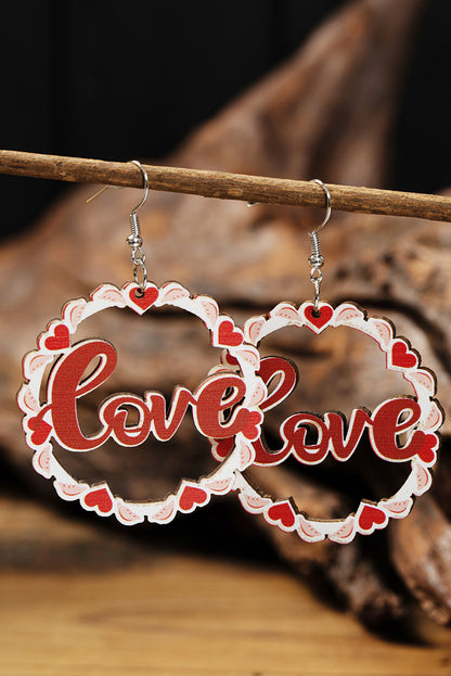 Hollowed Love Pendant Valentines Day Earrings | Red