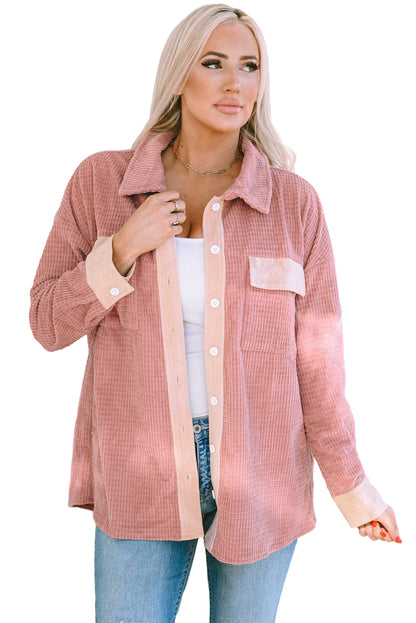 Flap Pockets Drop Shoulder Textured Shacket | Peach Blossom