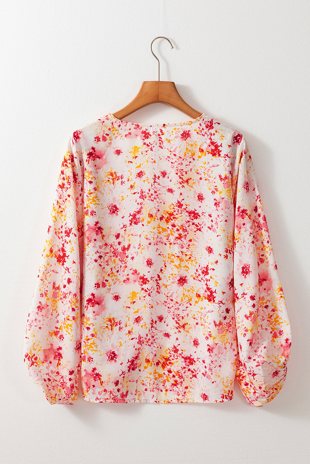 Ditsy Floral Bubble Sleeve V Neck Blouse | Pink