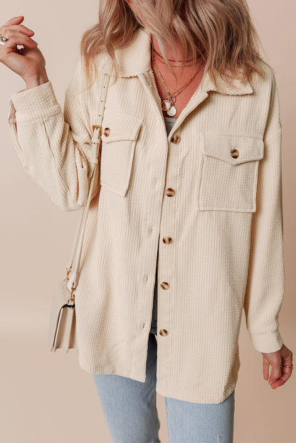 Corduroy Flap Pocket Button Up Shacket | Oatmeal