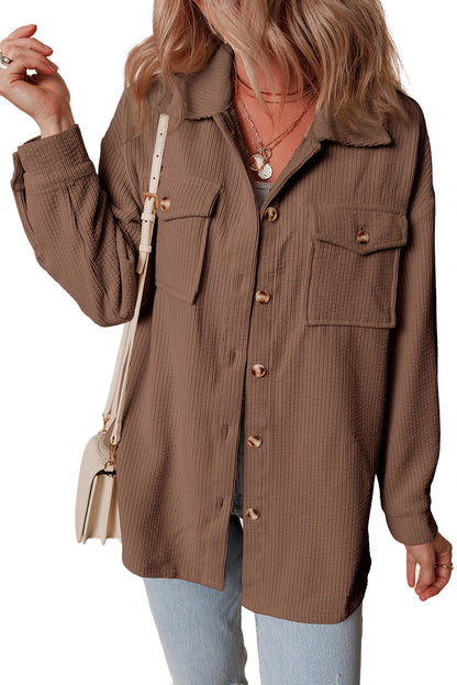 Corduroy Flap Pocket Button Up Shacket | Chestnut