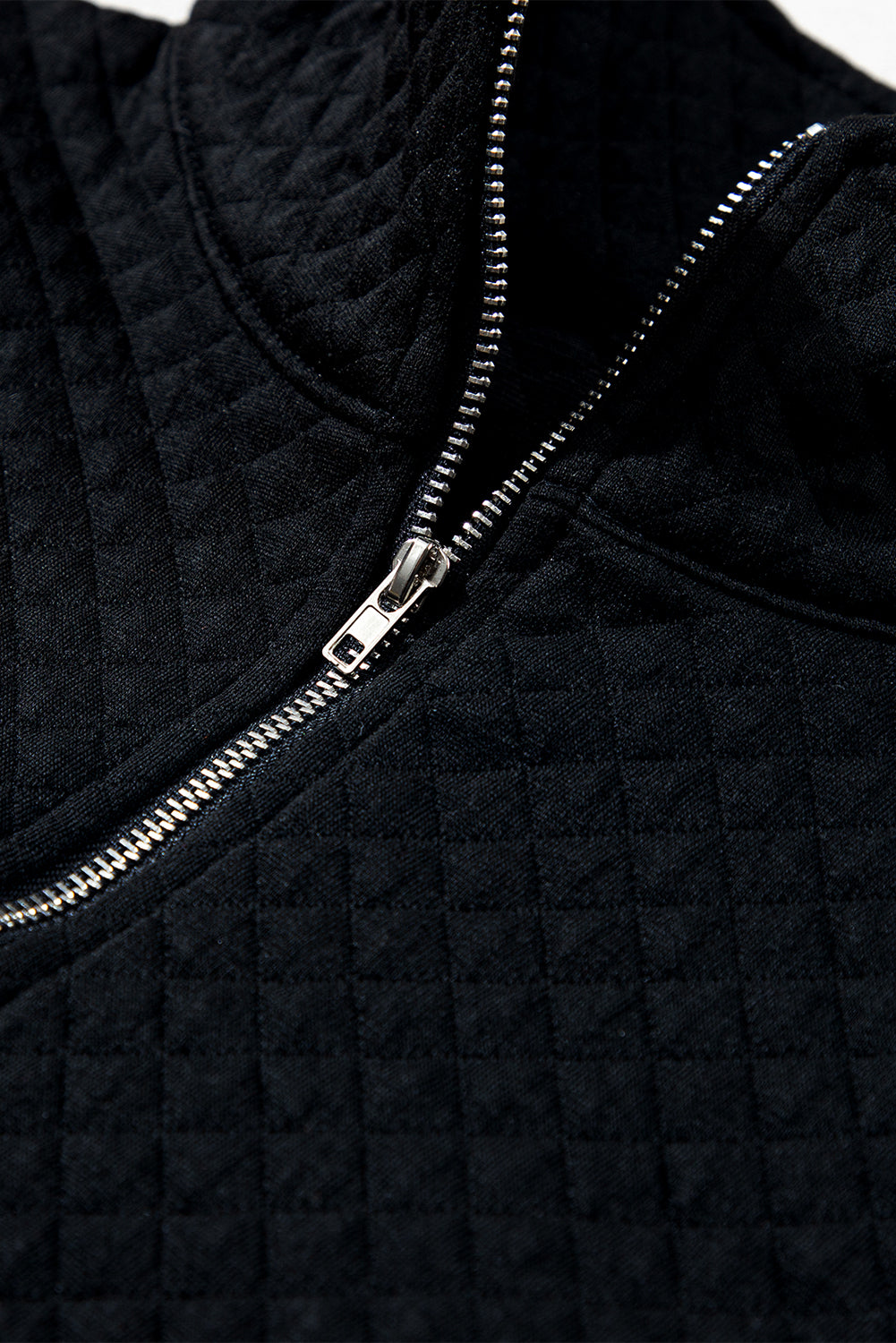 Solid Half Zipper Quilted Pullover Sweatshirt | Black