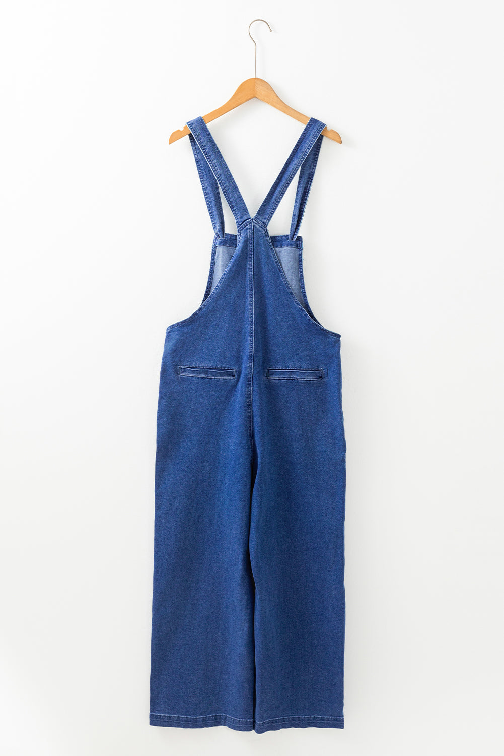 Mineral Wash Knotted Strap Patched Pocket Wide Leg Denim Overalls | Prussian Blue