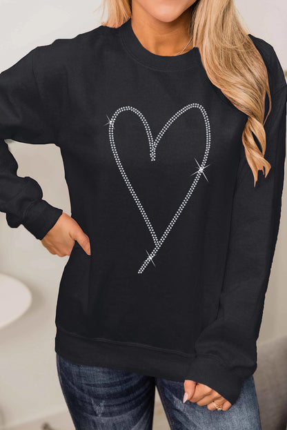 Rhinestone Heart Pattern Valentines Fashion Sweatshirt | Black