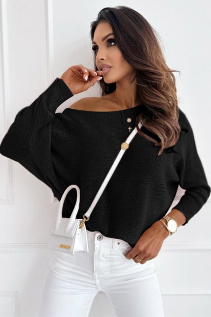 Ribbon Bow Knot Dolman Sleeve Sweater | Black