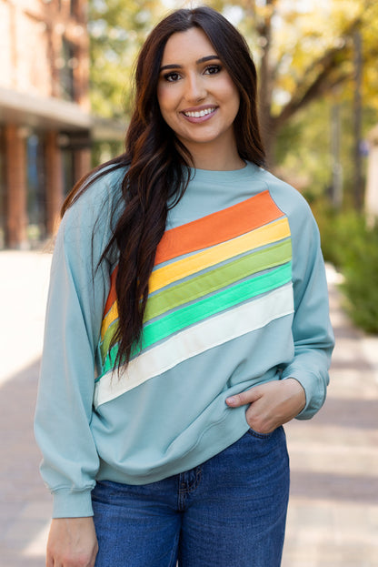 Rainbow Colourblock Striped Pullover Sweatshirt | Beau Blue