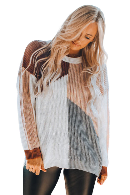 Loose Fit Colour Block Knit Sweater | Multicolour