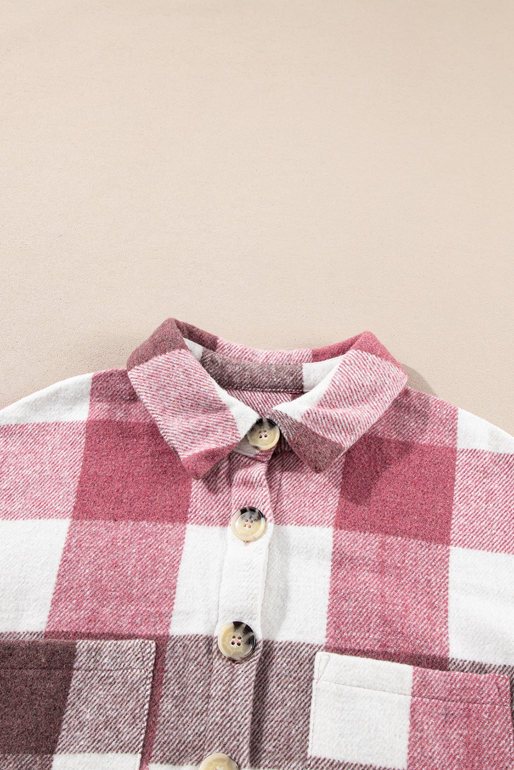 Plaid Colour Block Buttoned Long Sleeve Jacket With Pocket | Red