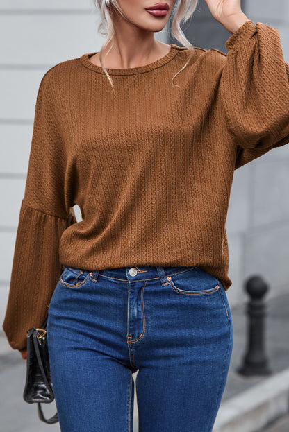 Faux Knit Jacquard Puffy Long Sleeve Top | Orange