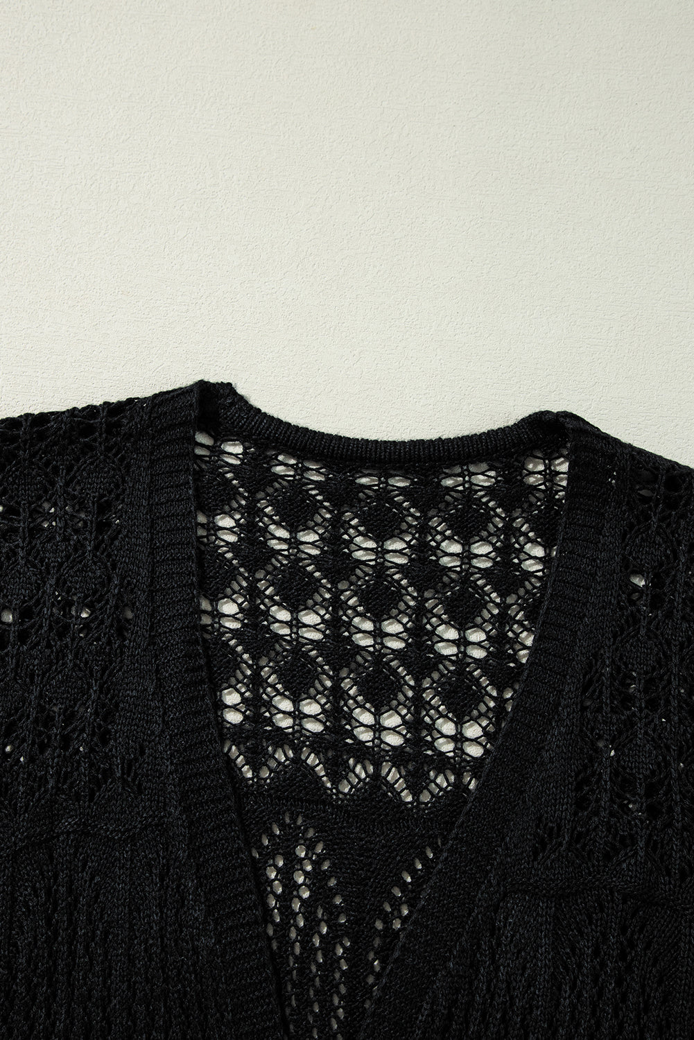 Crochet Hollow Out Open Front Cardigan | Black