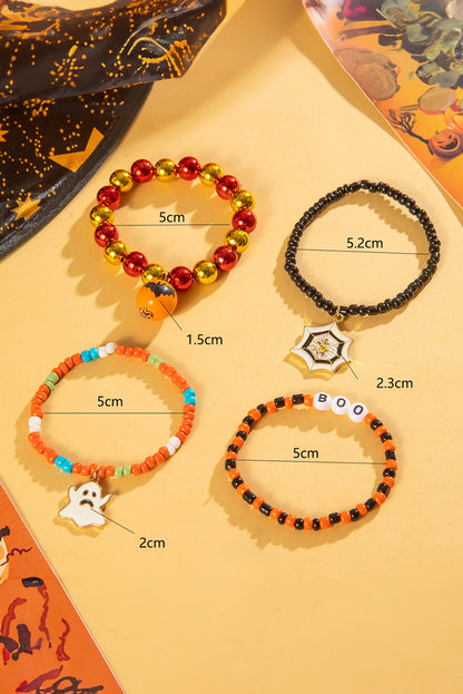 4Pcs Halloween Ghost Spider Web Beaded Bracelet Set | Orange