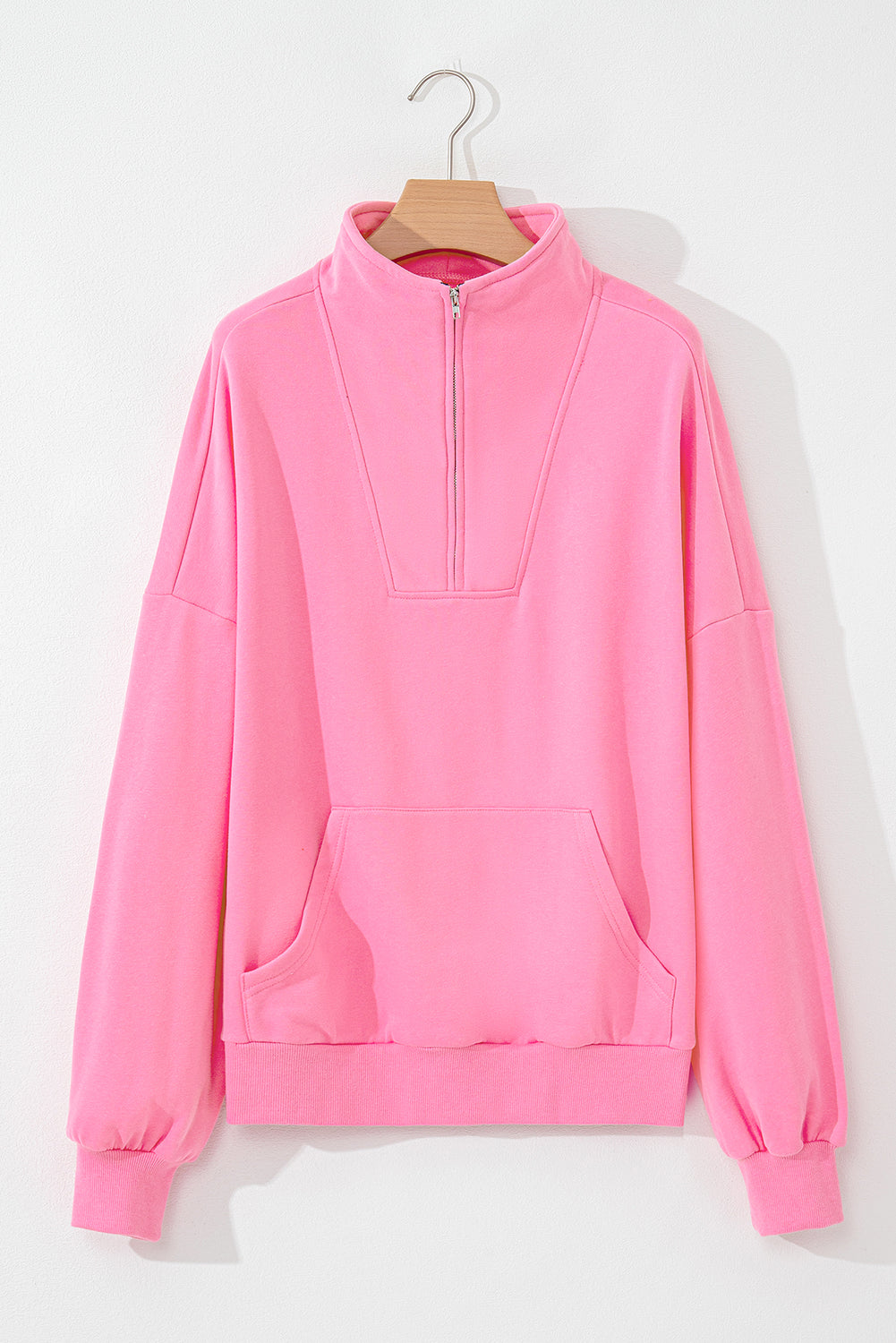 Zip-Up Stand Neck Kangaroo Pocket Sweatshirt | Bonbon