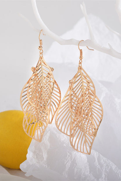 Hollow Out Leaves Plated Alloy Hook Earrings | Gold