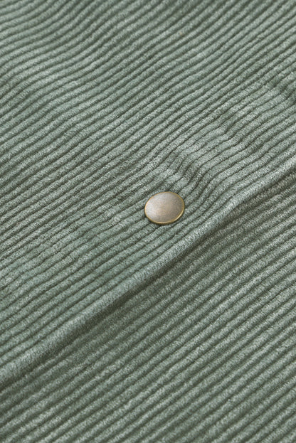 Colour Block Button Down Hooded Corduroy Jacket | Green