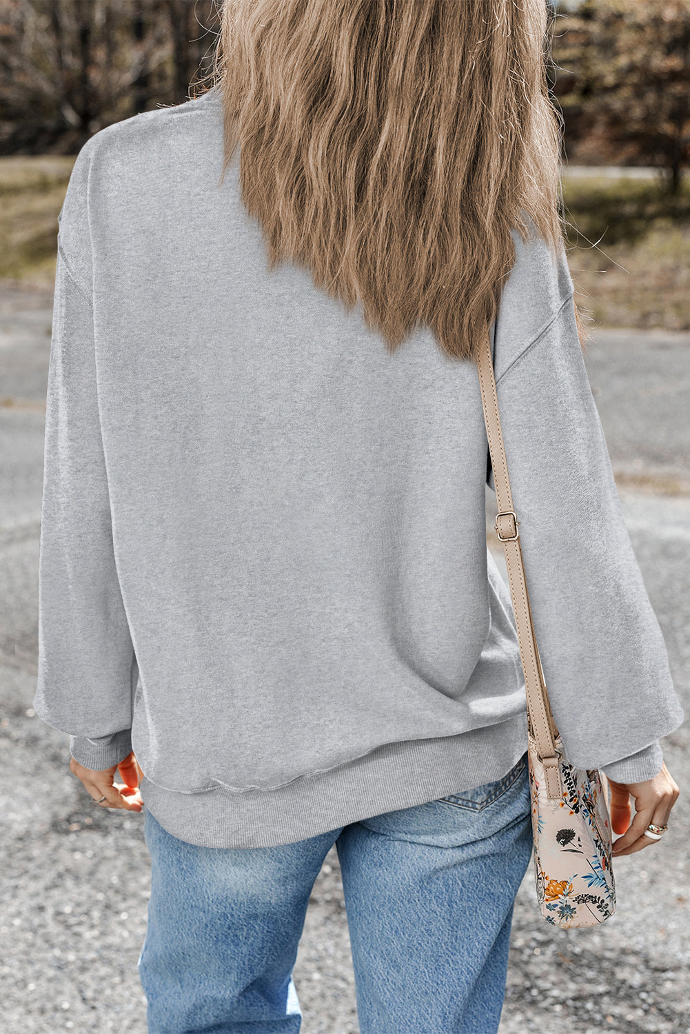 Plain Drop Shoulder Crewneck Pullover Sweatshirt | Light Grey