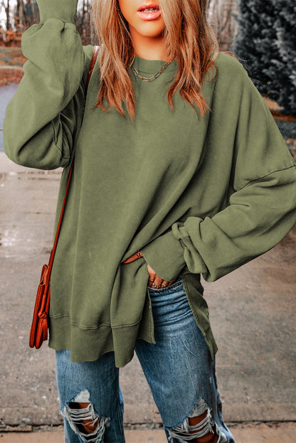 Drop Shoulder Ribbed Trim Oversized Sweatshirt | Green