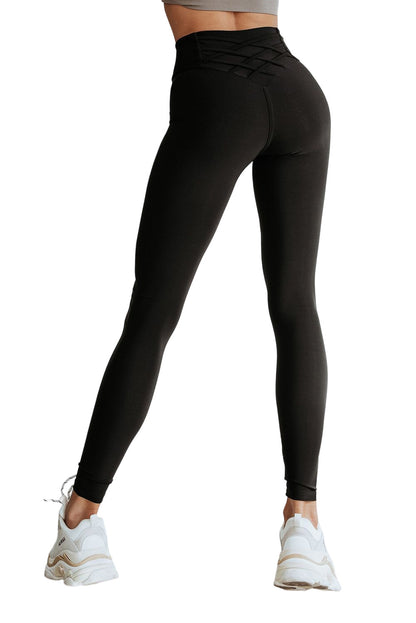 Criss Cross Tummy Control High Waist Leggings | Black