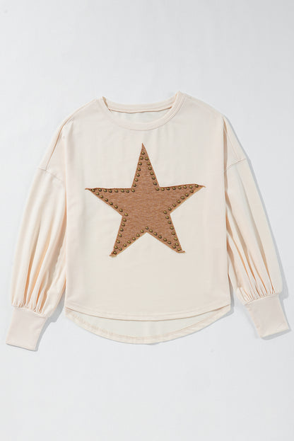 Studded Star Graphic Oversized Long Sleeve Top | Apricot