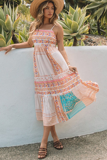 Boho Patchwork Print Square Neck Sundress | Multicolour