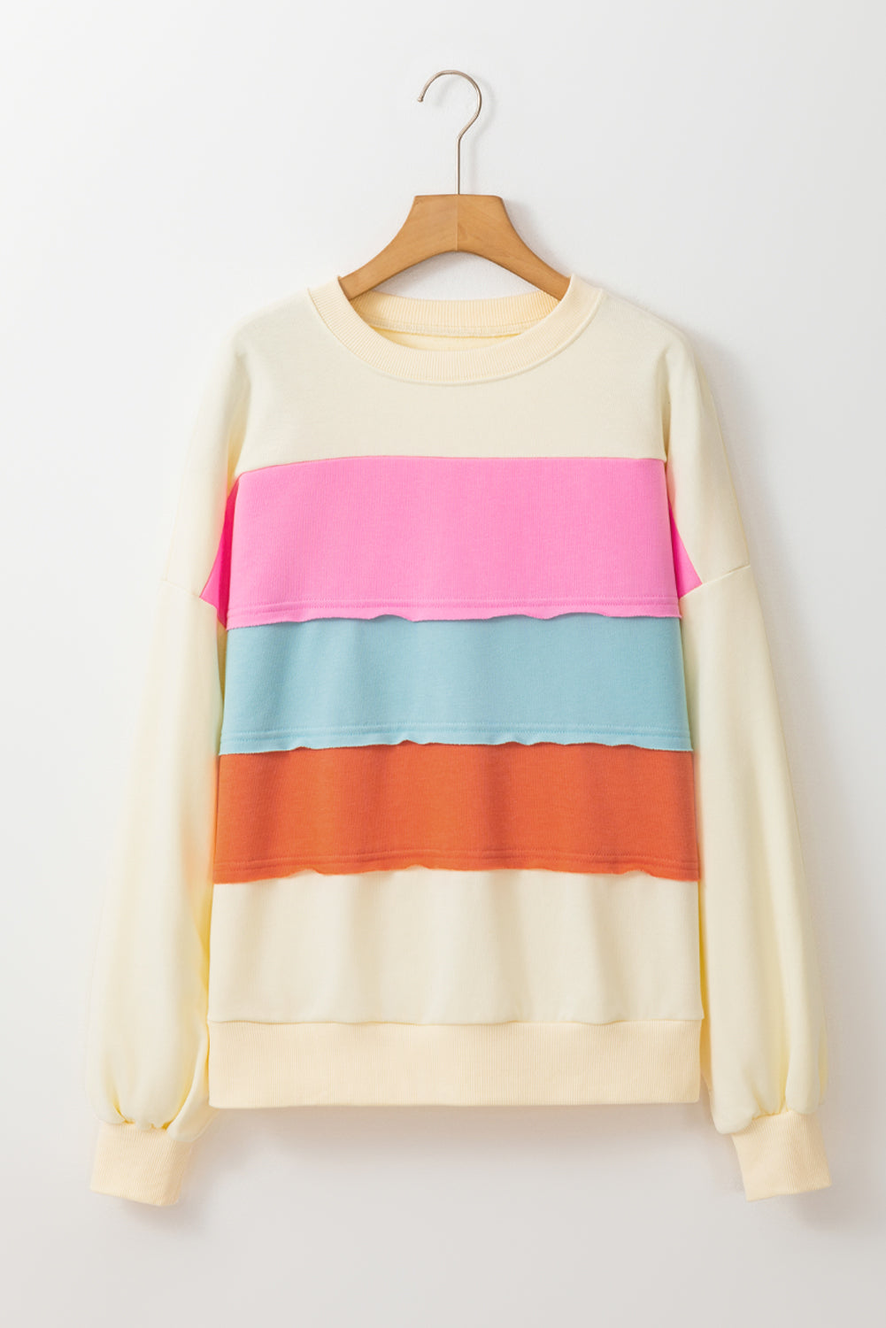 Colourblock Patchwork Crewneck Drop Shoulder Sweatshirt | White