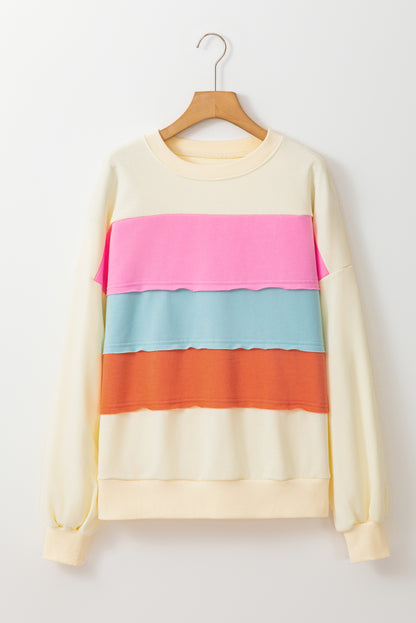 Colourblock Patchwork Crewneck Drop Shoulder Sweatshirt | White