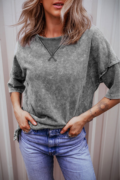 Mineral Wash Exposed Seam Drop Shoulder Oversized Tee | Philippine Gray