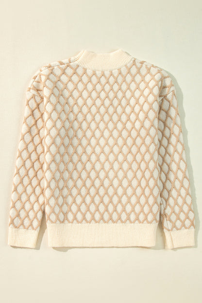 Diamond Knit Drop Shoulder Loose Sweater | Oatmeal